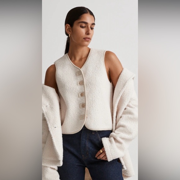 NWT Madewell Sz XL Ivory Pebbled Faux Shearling Button-Front Vest Womens - Picture 1 of 10